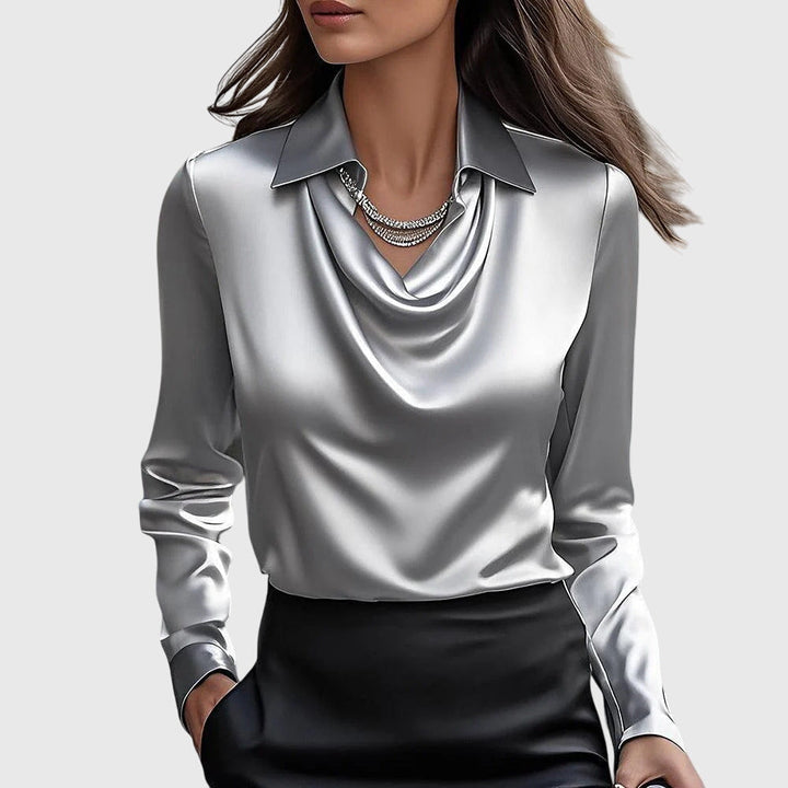Chloe | Women’s Long Sleeve Draped Collar Blouse