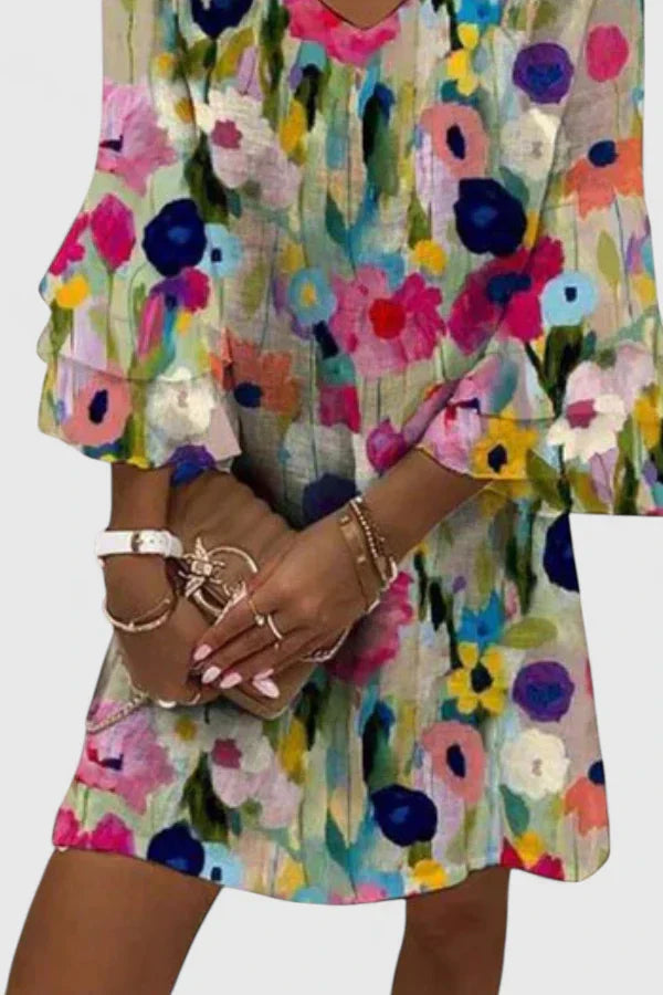 Grace | Women’s Elegant Floral V-Neck Mini Dress