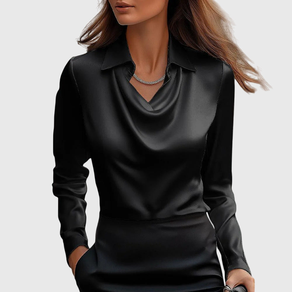 Chloe | Women’s Long Sleeve Draped Collar Blouse