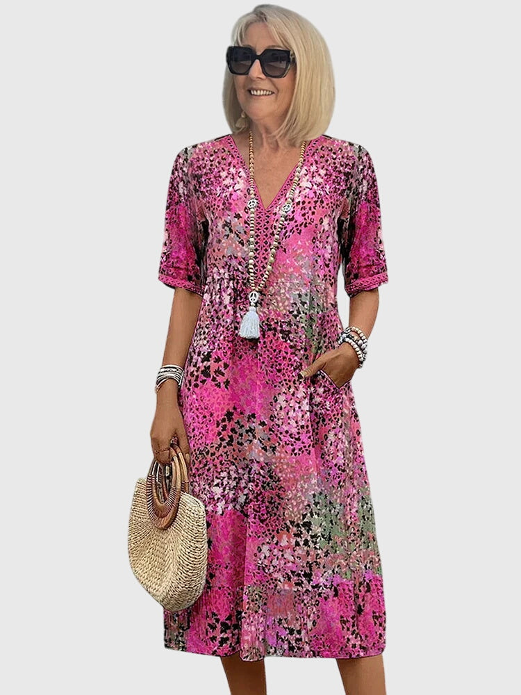 Hannah | Women’s Elegant Floral Print V Neck Midi Dress