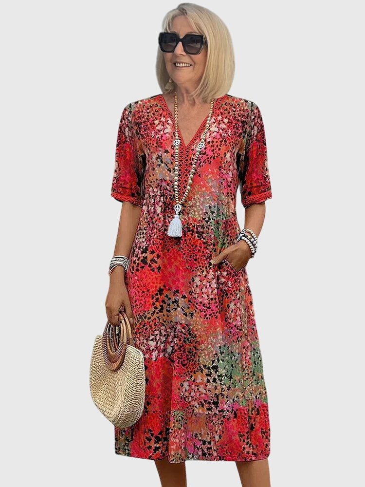 Hannah | Women’s Elegant Floral Print V Neck Midi Dress