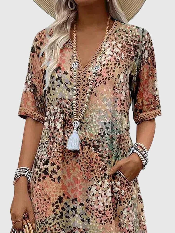 Hannah | Women’s Elegant Floral Print V Neck Midi Dress