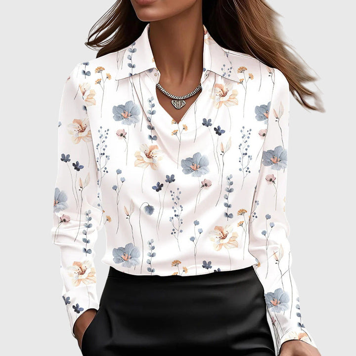 Chloe | Women’s Long Sleeve Draped Collar Blouse