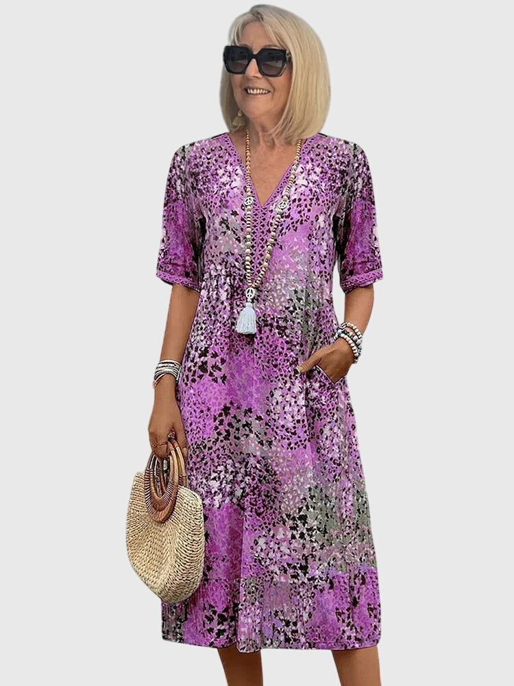 Hannah | Women’s Elegant Floral Print V Neck Midi Dress