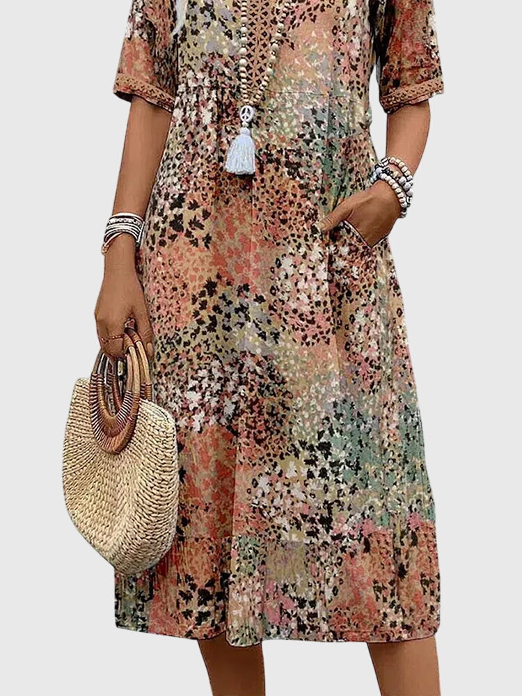 Hannah | Women’s Elegant Floral Print V Neck Midi Dress