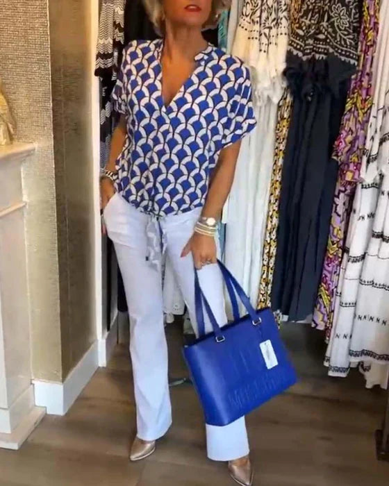 Amy | Chic Geometric V-Neck Blouse