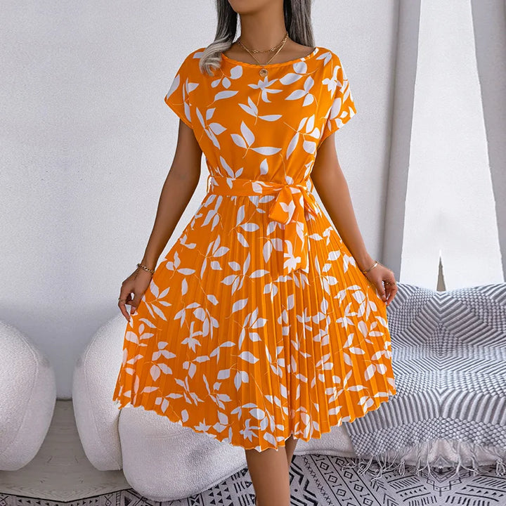 Isabelle | Pleated Floral Dress with Tie