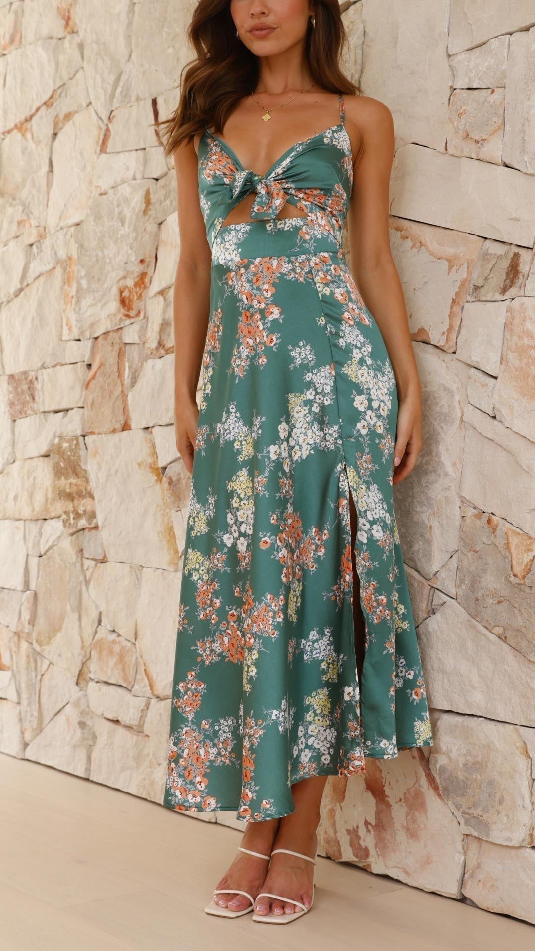 Eleanor | Floral Tie-Front Maxi Dress