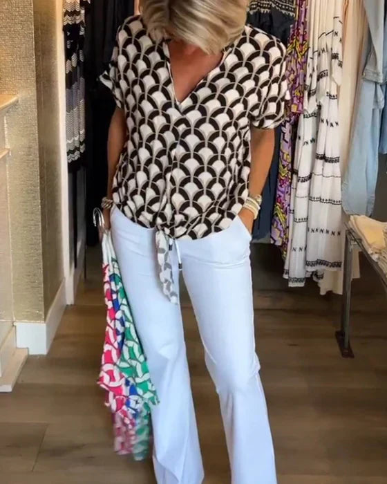 Amy | Chic Geometric V-Neck Blouse