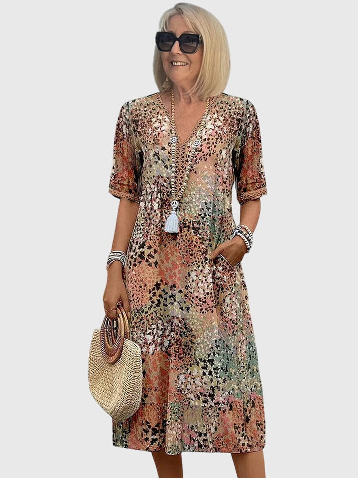 Hannah | Women’s Elegant Floral Print V Neck Midi Dress
