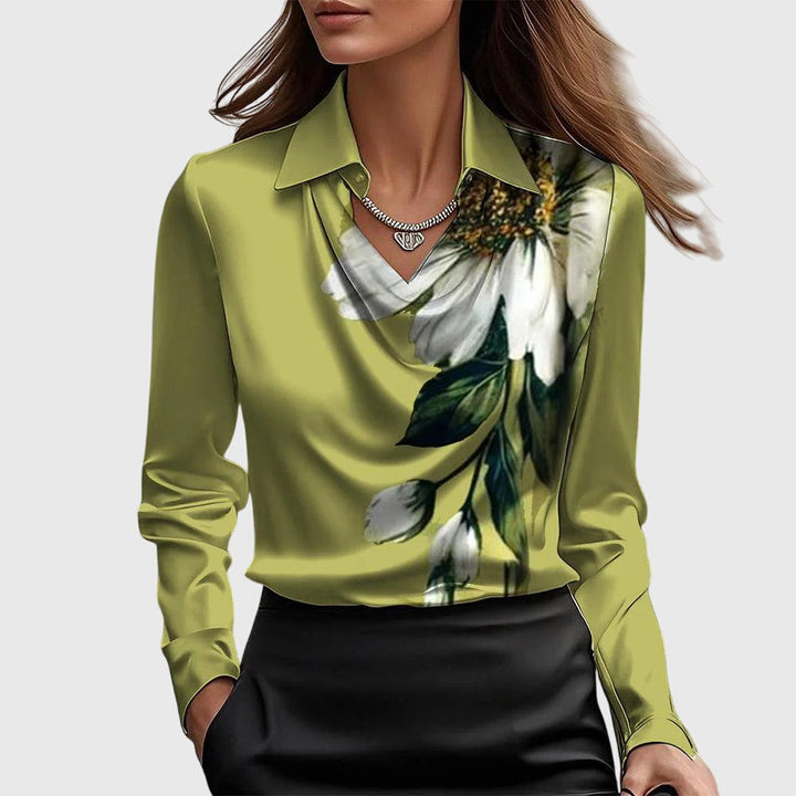 Chloe | Women’s Long Sleeve Draped Collar Blouse