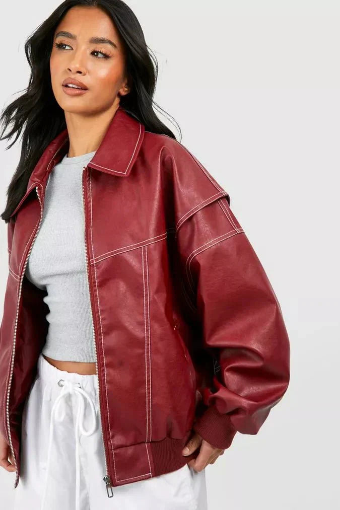Ingrid | Oversized Leather Bomber Jacket